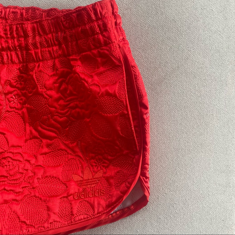 NWOT Adidas Orginals Satin Quilted Red Rose Trefoil Logo Shorts, Sz Small, Rare - Picture 8 of 14